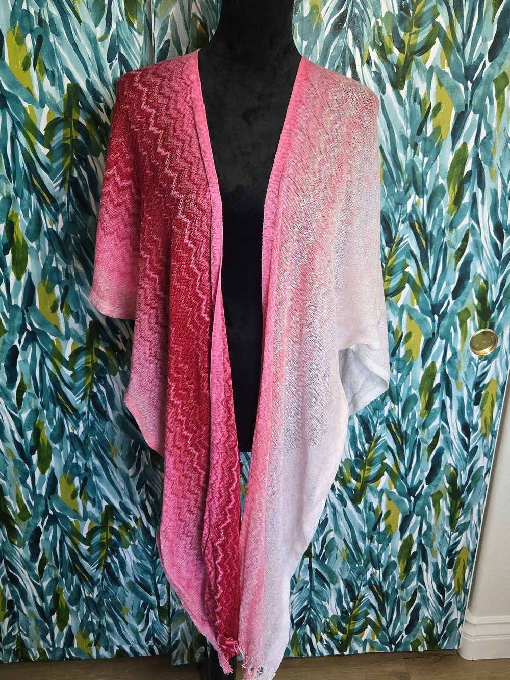 Missoni Pink Ombre Chevron Knit Fringed Cape Wrap Poncho OS